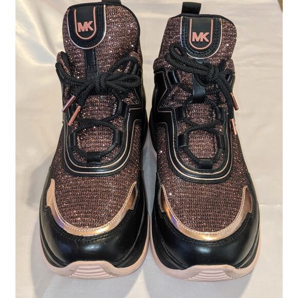 MICHAEL Michael Kors Olympia Glitter Chain-Mesh and Leather Trainers Size 10M - Picture 3 of 9